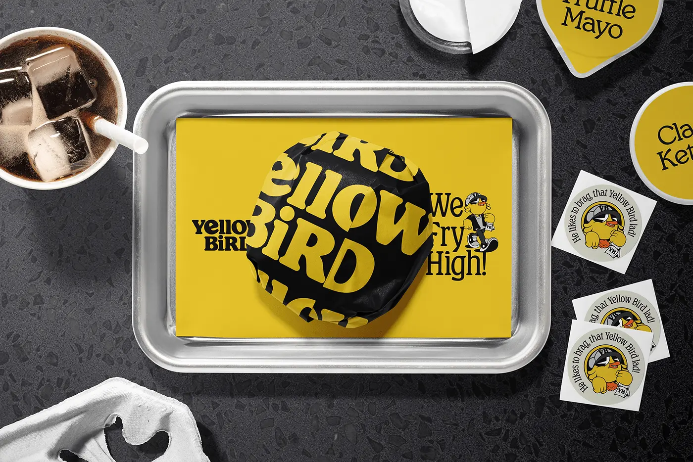 a Design Company Called Bodega Design Studio there profile Link is http://bodega.design/
they created VISUAL IDENTITY / PACKAGING Designs For Chicken Burger Shop baded in Dubai, UAE Called Yellow bird