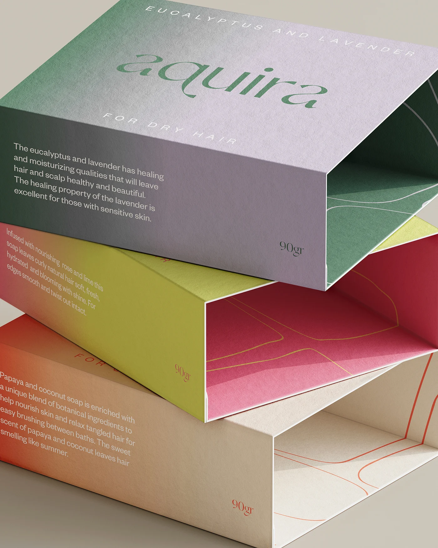 Close-up of the Aquira soap packaging revealing the meticulous details in the design.
