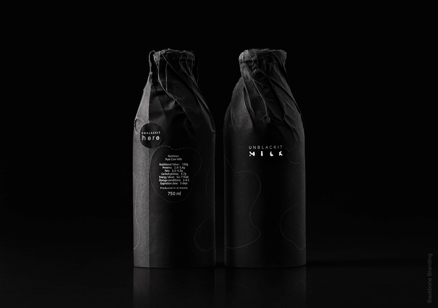 a Design Company Called  Backbone Branding they created PACKAGING Designs For Milk Company Called Unblackit Milk
