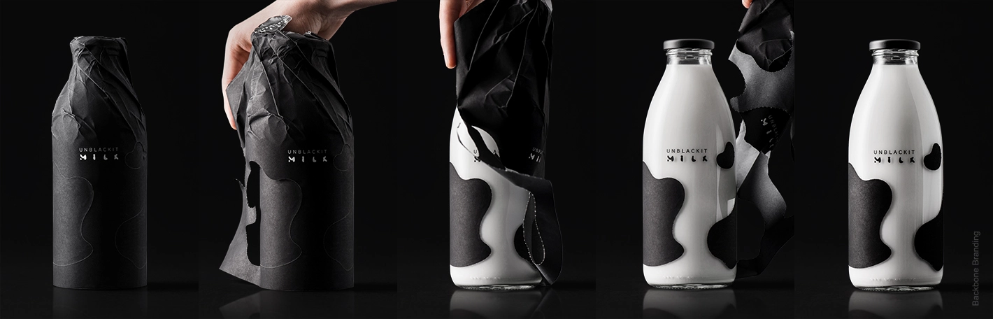 a Design Company Called  Backbone Branding they created PACKAGING Designs For Milk Company Called Unblackit Milk
