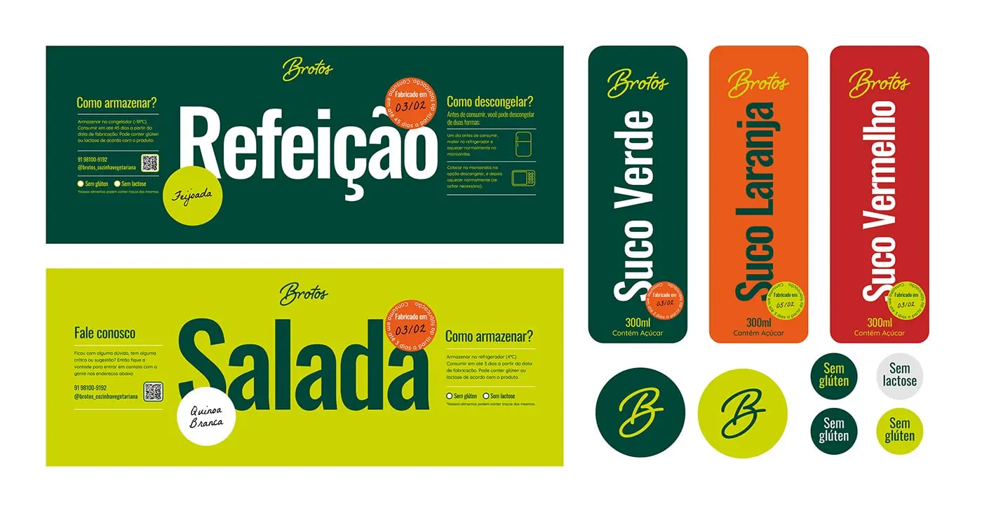 Range Display: "A delightful display of Brotos Salad product range, with each packaging showcasing a vibrant blend of green and pop colors, promising a burst of freshness and health with every product.