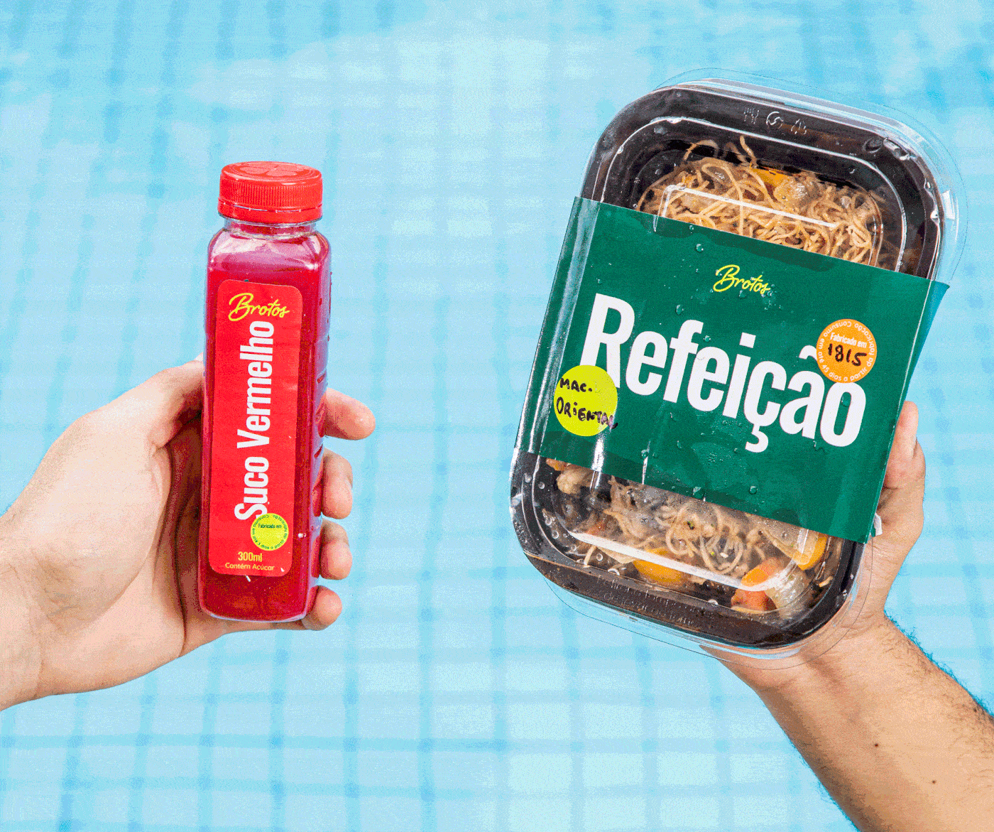 Primary Packaging Shot Gif: "A vibrant packaging of Brotos Salad showcasing a rich green background adorned with lively pop colors illustrating the fresh and healthy ingredients contained within.